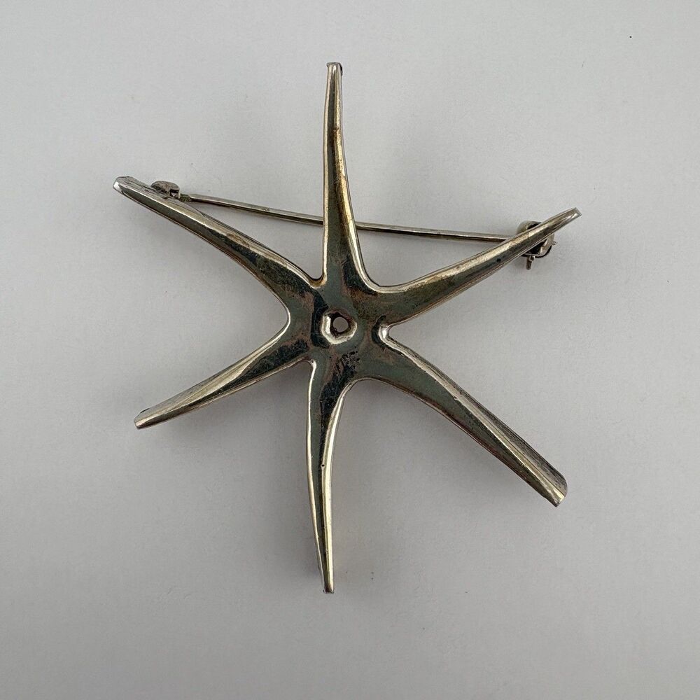 Vintage 925 Sterling Silver Starfish Brooch Pin Six Point Design 1⅞”